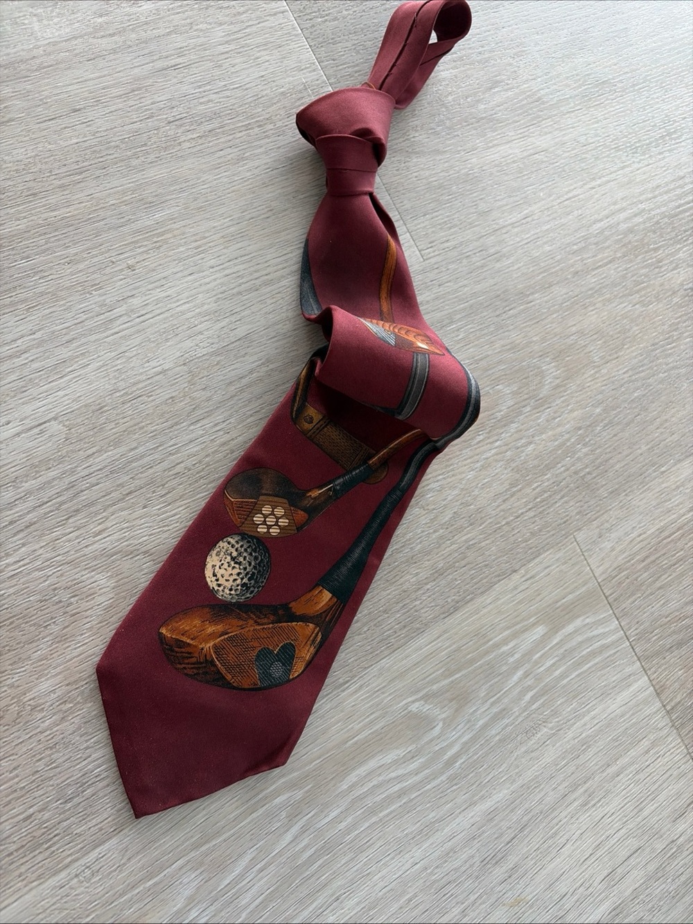 Polo Ralph Lauren Silk Tie Burgundy Golf Motif Made USA Ivy Preppy Old Money